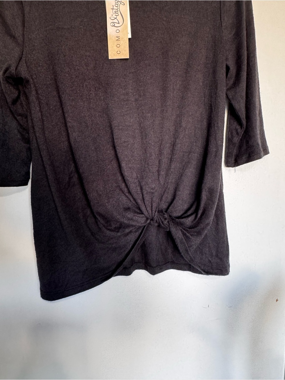 Como Vintage Black Knot-Front Long Sleeve Tee